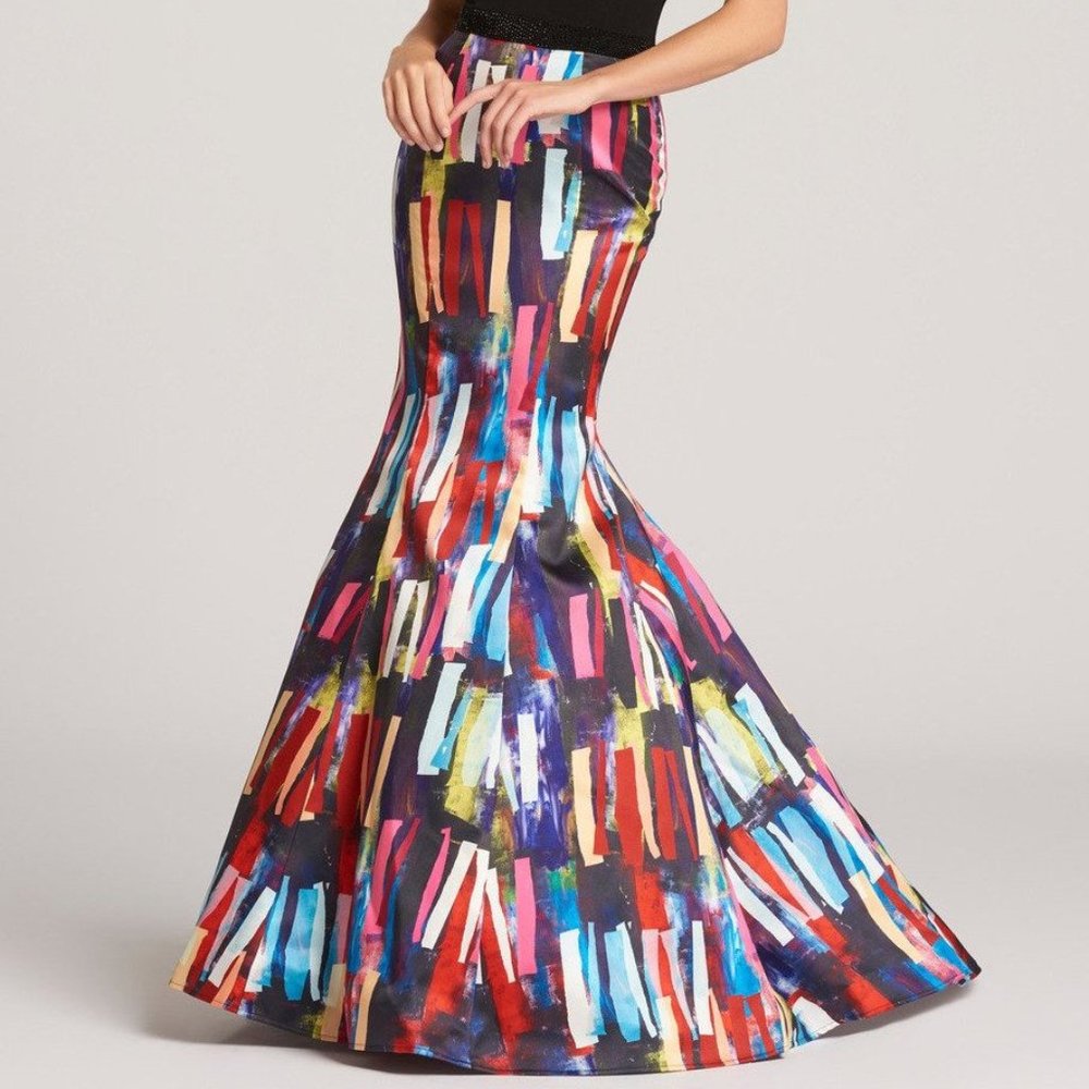 Size 4 black/multi color block Ellie Wilde trumpet prom dress NWT never worn! - Picture 5 of 12